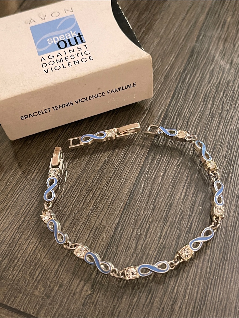 Avon 2015 Domestic Violence Tennis Bracelet with Extender 7 1/4” & 8 3/8” approx
